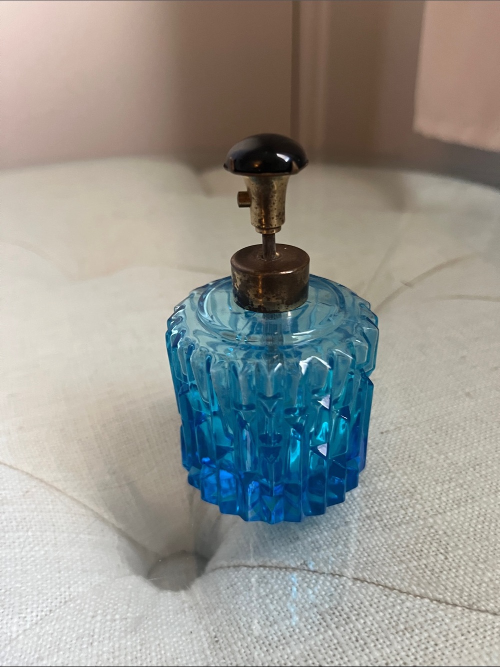 Vintage Small Blue Press-Top Glass Atomizer Perfume Bottle